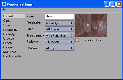 В окне Render Settings содержатся